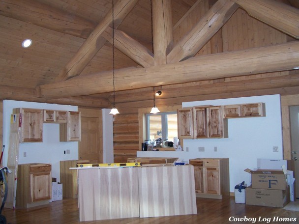 Kitchen in Handcrafted Log Home