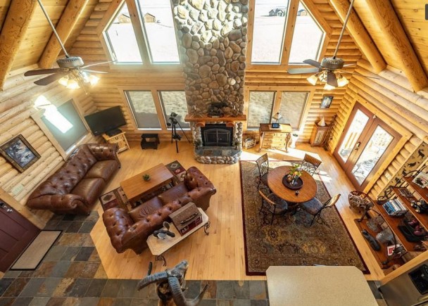 Great Room of Log Cabin From Loft