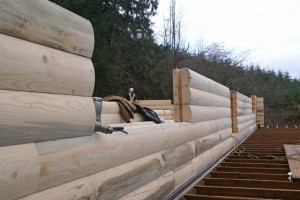 Cowboy Log Builders wall under construction