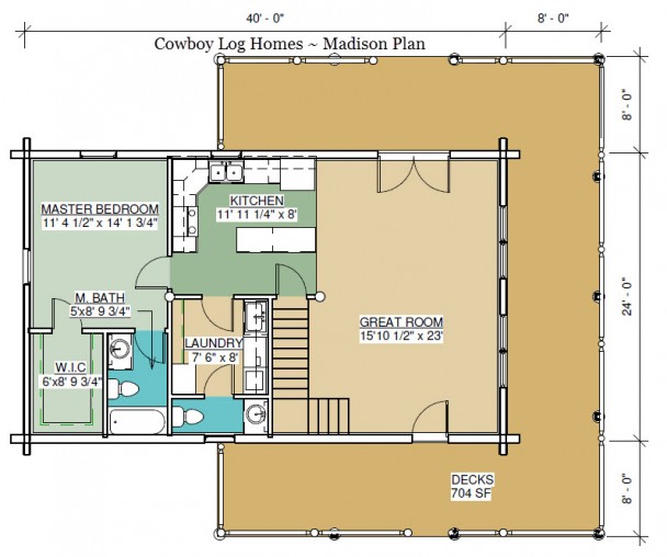 madison log home plan first floor