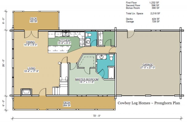 pronghorn log home first floor plan