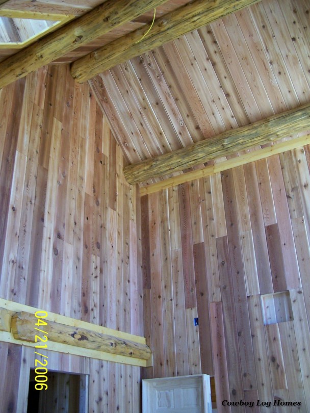 western red cedar tongue and groove with handcrafted log home