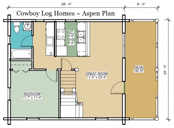 aspen log home plan first floor