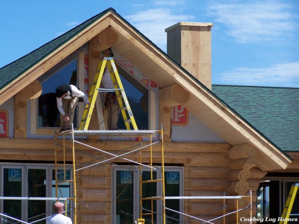 Installing Tongue and Groove Soffits on Handcrafted Log Home