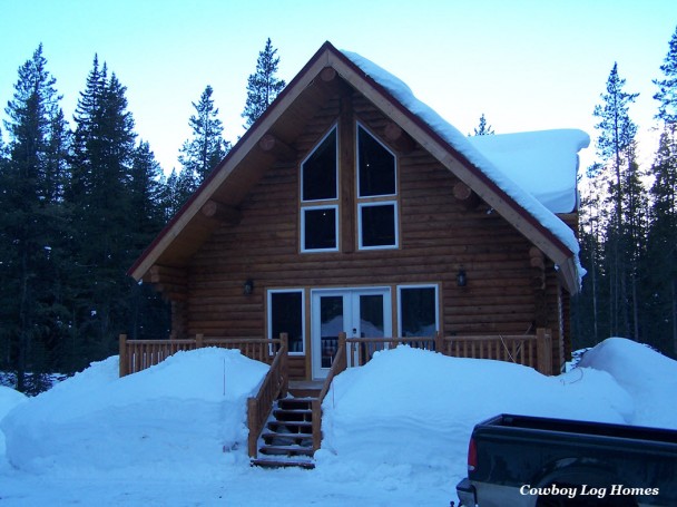 Swedish Cope Log Home in the Snow