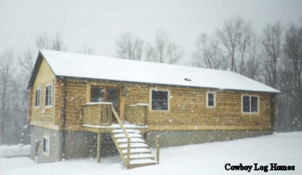 Log Home In The Snow