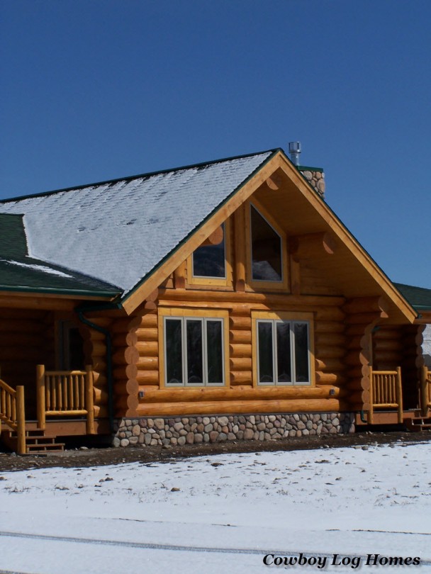 Hand Crafted Log Home in the Snow