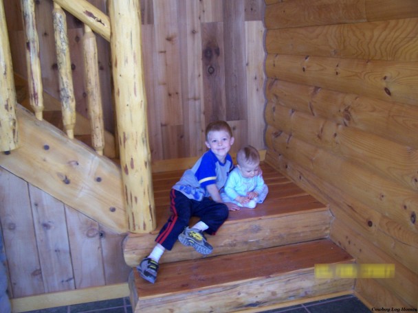 Log Staircase Inside Milled Log Home