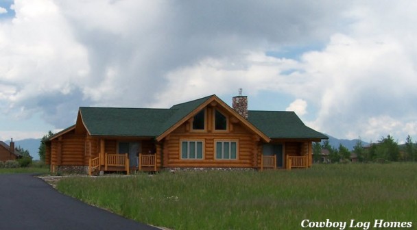 Single Level Handcrafted Log Home Plan
