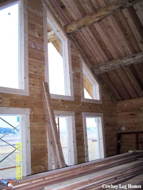 Interior of Solid Log Gable Wall of Log Home