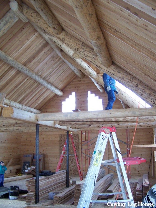 Interior of Log Home with Timber Work