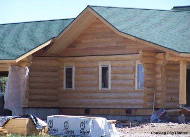Side View of Handcrafted Log Cabin