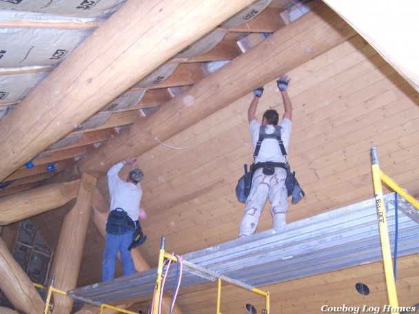 Installing Tongue and Groove Ceilings in Handcrafted Log Home