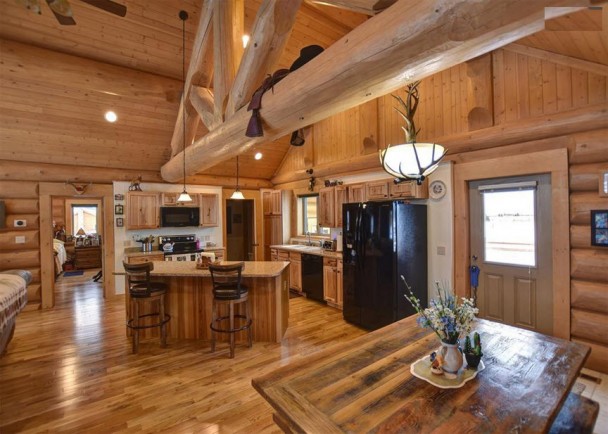 Kitchen and Dining Area of Log Home