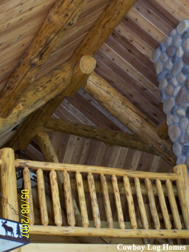 peak of log home interior
