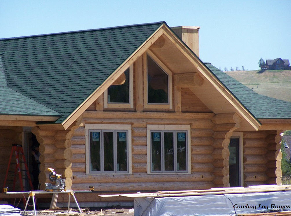 july 26th front log home gable from angle