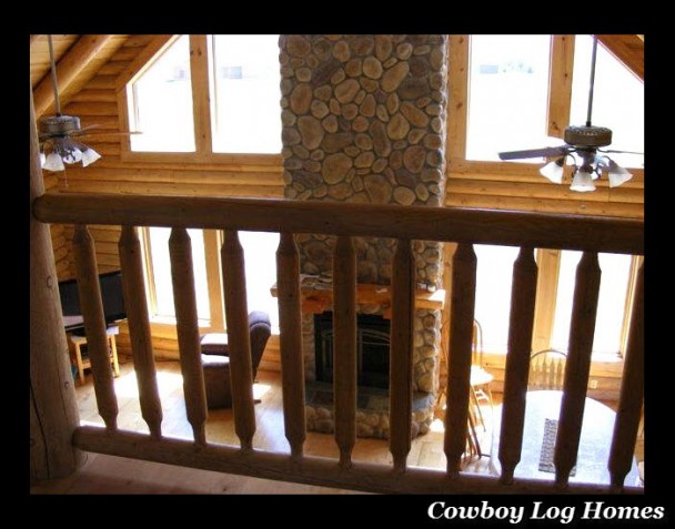 great room of log cabin home