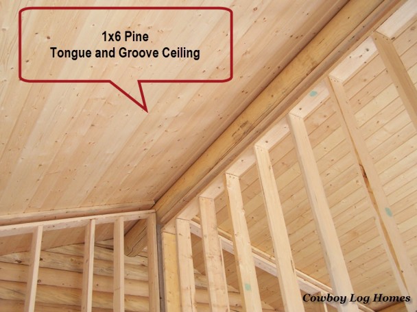 1x6 pine tongue and groove log home ceiling