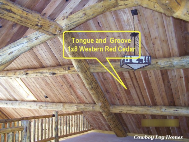 tongue and groove ceiling in log home